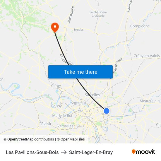 Les Pavillons-Sous-Bois to Saint-Leger-En-Bray map