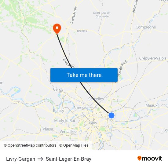 Livry-Gargan to Saint-Leger-En-Bray map