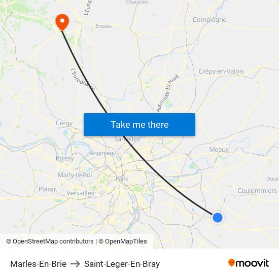 Marles-En-Brie to Saint-Leger-En-Bray map