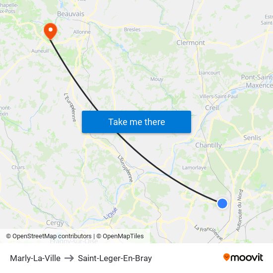 Marly-La-Ville to Saint-Leger-En-Bray map