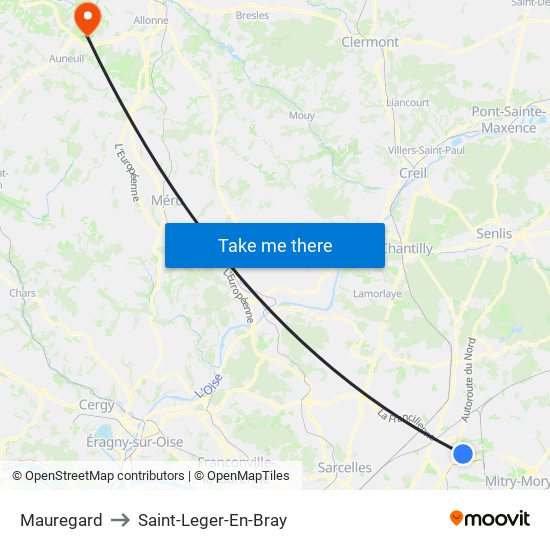 Mauregard to Saint-Leger-En-Bray map