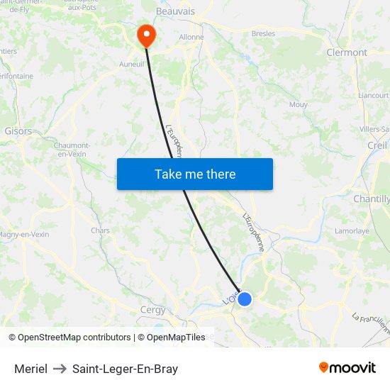 Meriel to Saint-Leger-En-Bray map