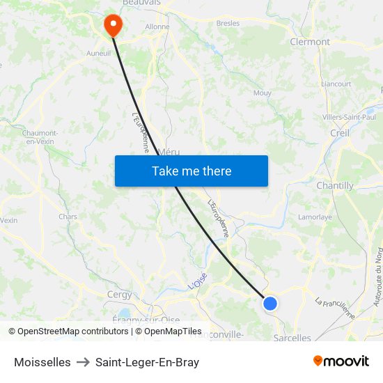 Moisselles to Saint-Leger-En-Bray map