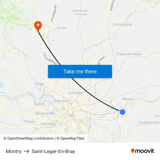 Montry to Saint-Leger-En-Bray map
