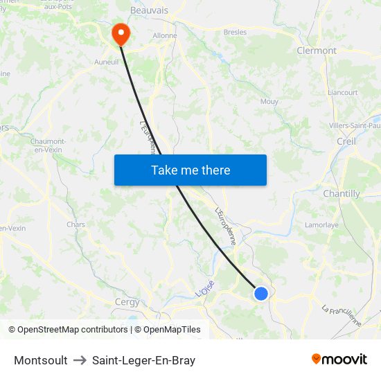 Montsoult to Saint-Leger-En-Bray map