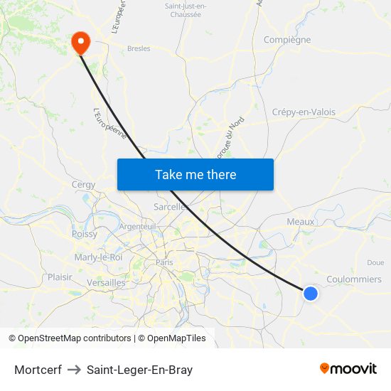 Mortcerf to Saint-Leger-En-Bray map