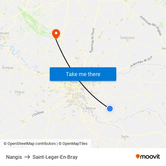 Nangis to Saint-Leger-En-Bray map