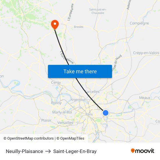 Neuilly-Plaisance to Saint-Leger-En-Bray map