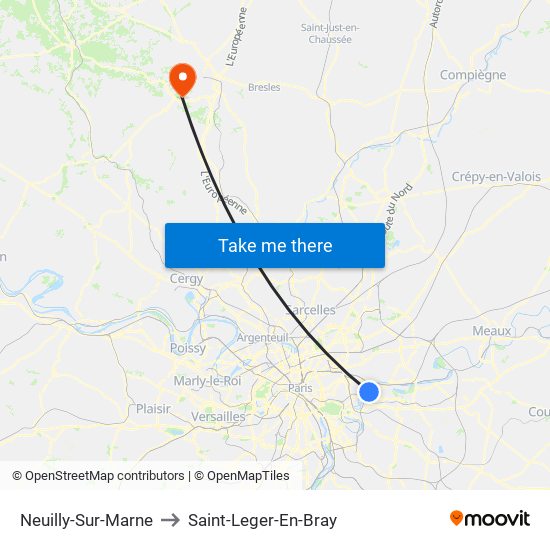 Neuilly-Sur-Marne to Saint-Leger-En-Bray map