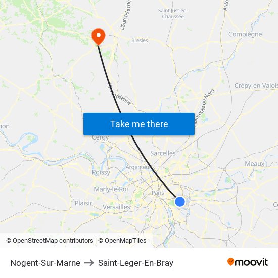 Nogent-Sur-Marne to Saint-Leger-En-Bray map