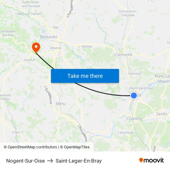 Nogent-Sur-Oise to Saint-Leger-En-Bray map