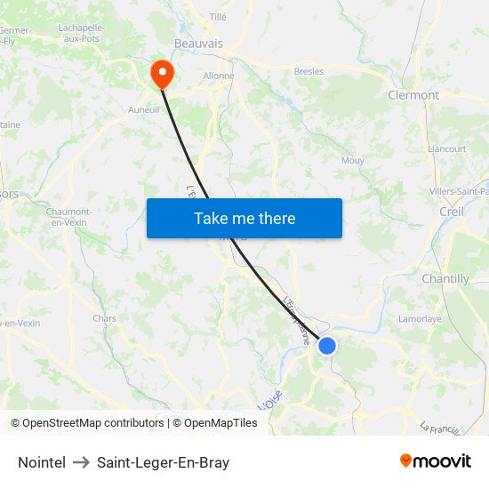 Nointel to Saint-Leger-En-Bray map