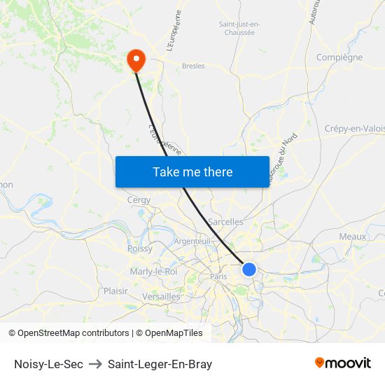 Noisy-Le-Sec to Saint-Leger-En-Bray map