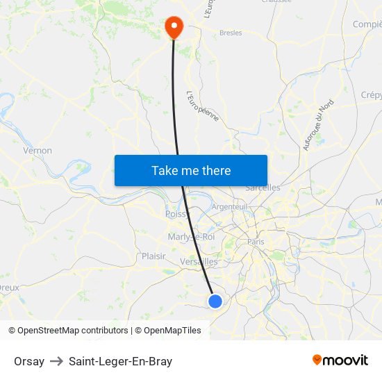 Orsay to Saint-Leger-En-Bray map