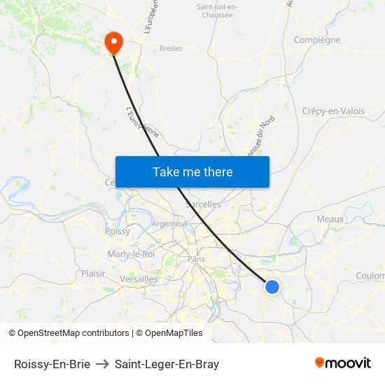 Roissy-En-Brie to Saint-Leger-En-Bray map