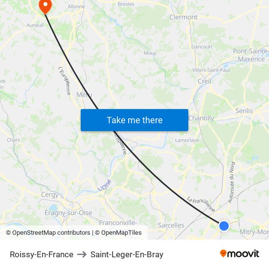 Roissy-En-France to Saint-Leger-En-Bray map