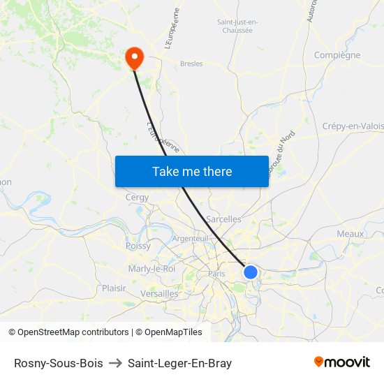 Rosny-Sous-Bois to Saint-Leger-En-Bray map