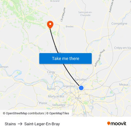 Stains to Saint-Leger-En-Bray map