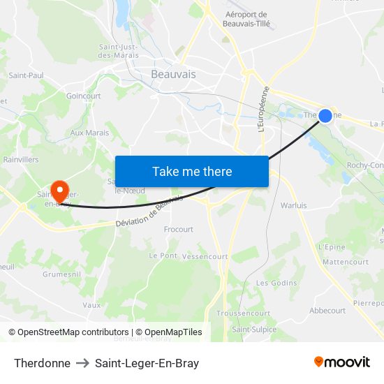 Therdonne to Saint-Leger-En-Bray map