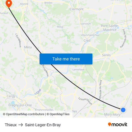 Thieux to Saint-Leger-En-Bray map