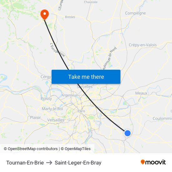 Tournan-En-Brie to Saint-Leger-En-Bray map