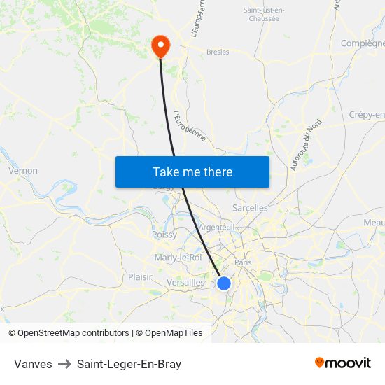 Vanves to Saint-Leger-En-Bray map