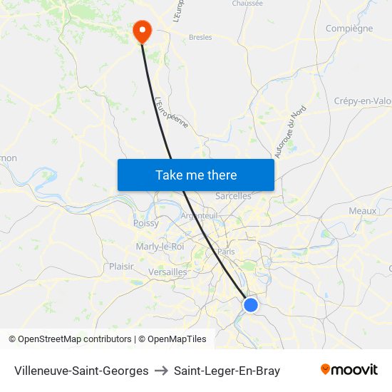 Villeneuve-Saint-Georges to Saint-Leger-En-Bray map