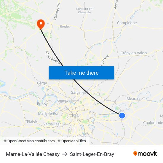Marne-La-Vallée Chessy to Saint-Leger-En-Bray map
