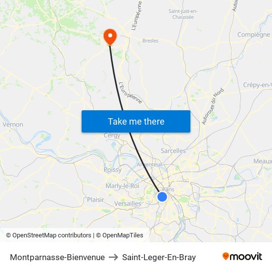 Montparnasse-Bienvenue to Saint-Leger-En-Bray map