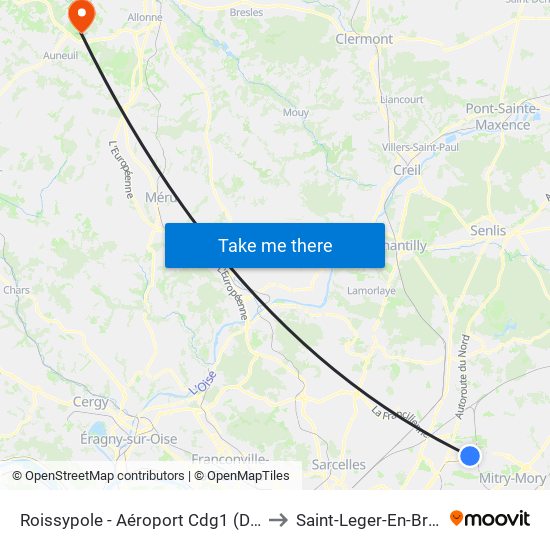 Roissypole - Aéroport Cdg1 (D3) to Saint-Leger-En-Bray map