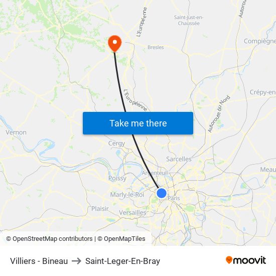 Villiers - Bineau to Saint-Leger-En-Bray map