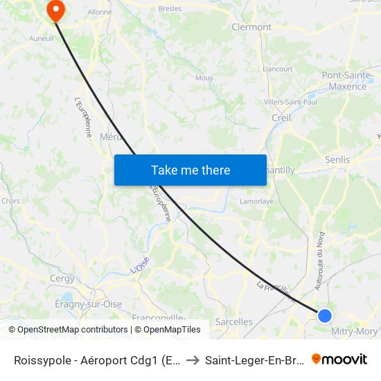 Roissypole - Aéroport Cdg1 (E2) to Saint-Leger-En-Bray map