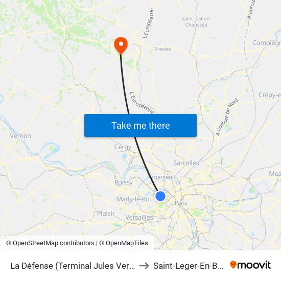 La Défense (Terminal Jules Verne) to Saint-Leger-En-Bray map