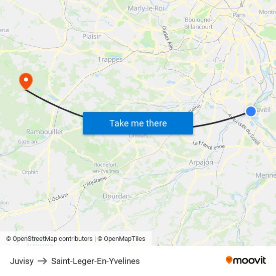 Juvisy to Saint-Leger-En-Yvelines map