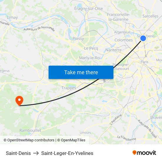 Saint-Denis to Saint-Leger-En-Yvelines map