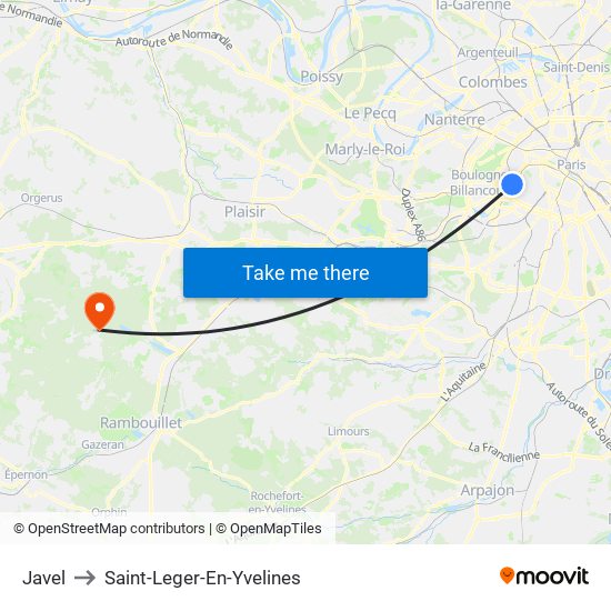 Javel to Saint-Leger-En-Yvelines map