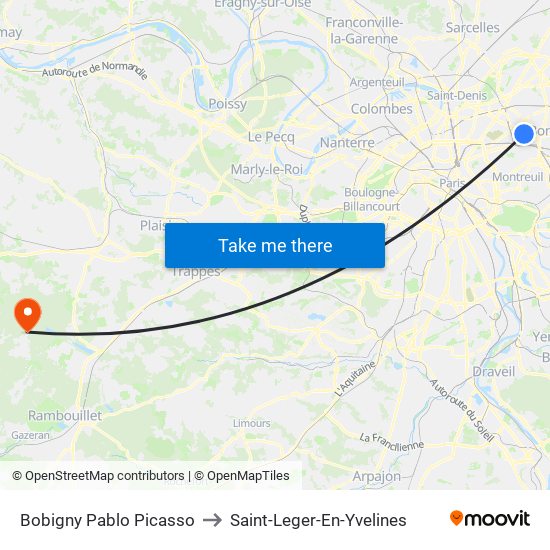 Bobigny Pablo Picasso to Saint-Leger-En-Yvelines map