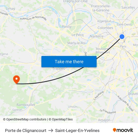 Porte de Clignancourt to Saint-Leger-En-Yvelines map