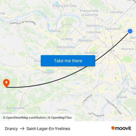 Drancy to Saint-Leger-En-Yvelines map