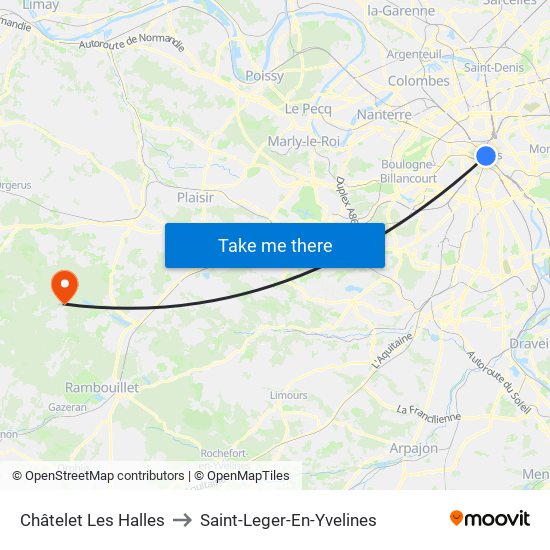 Châtelet Les Halles to Saint-Leger-En-Yvelines map