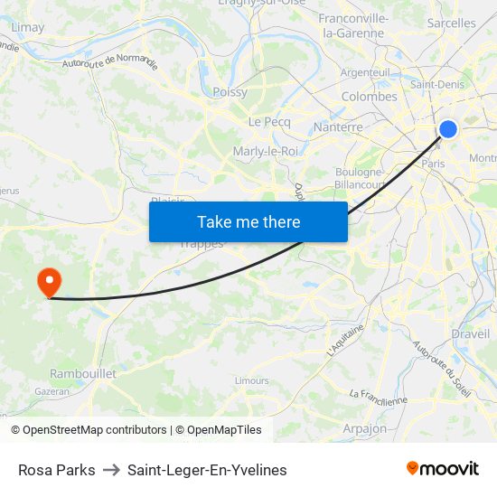 Rosa Parks to Saint-Leger-En-Yvelines map