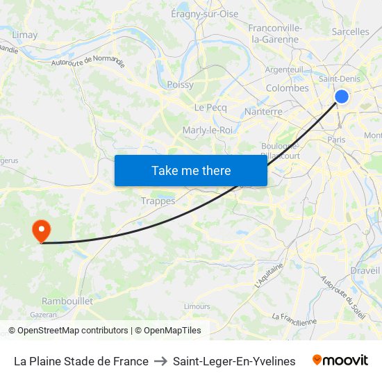 La Plaine Stade de France to Saint-Leger-En-Yvelines map