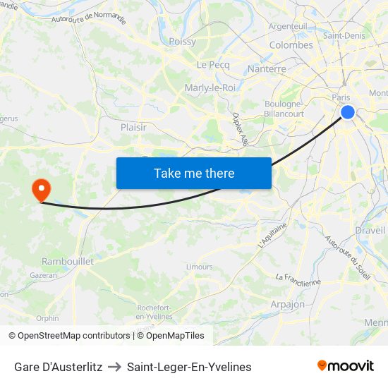Gare D'Austerlitz to Saint-Leger-En-Yvelines map