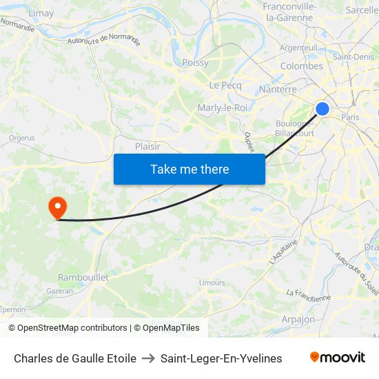 Charles de Gaulle Etoile to Saint-Leger-En-Yvelines map