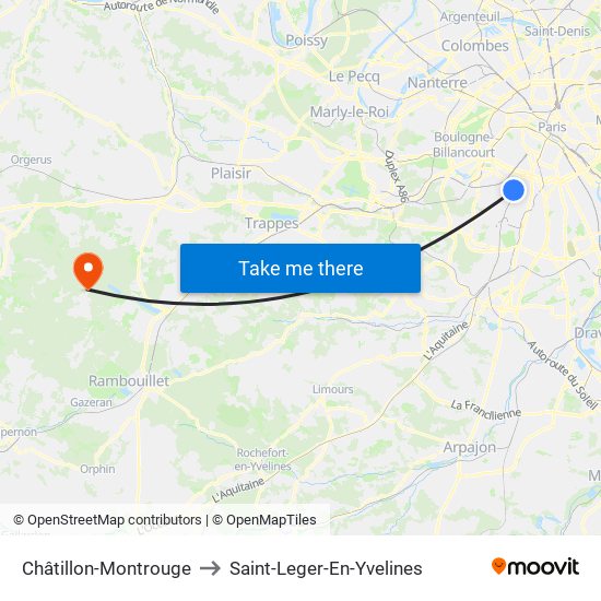 Châtillon-Montrouge to Saint-Leger-En-Yvelines map