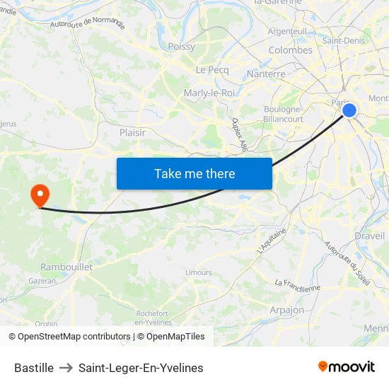 Bastille to Saint-Leger-En-Yvelines map