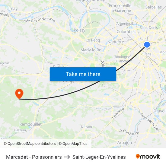 Marcadet - Poissonniers to Saint-Leger-En-Yvelines map