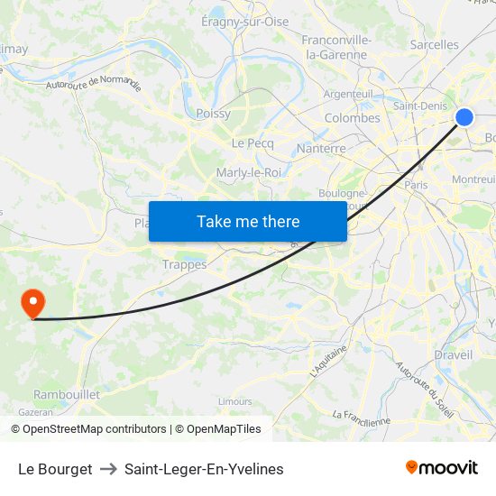Le Bourget to Saint-Leger-En-Yvelines map