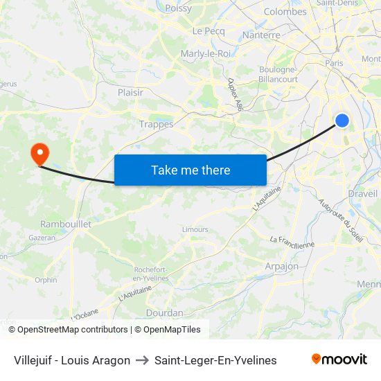 Villejuif - Louis Aragon to Saint-Leger-En-Yvelines map
