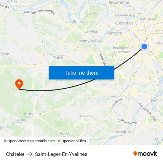 Châtelet to Saint-Leger-En-Yvelines map